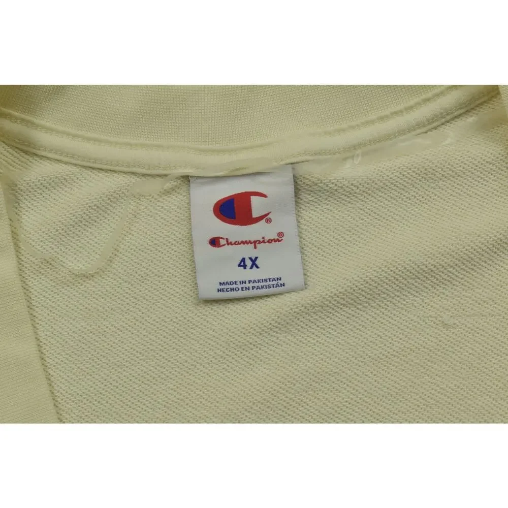 Champion 4X Cream V-Neck Sweatshirt Embroidered Logo Pockets Plus Size Oversized